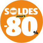 Visuel promotionnel indiquant des soldes jusqu&rsquo;&agrave; moins 80 %