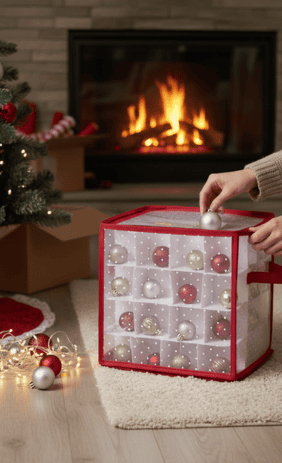 Boite de rangement avec des boules de No&euml;l