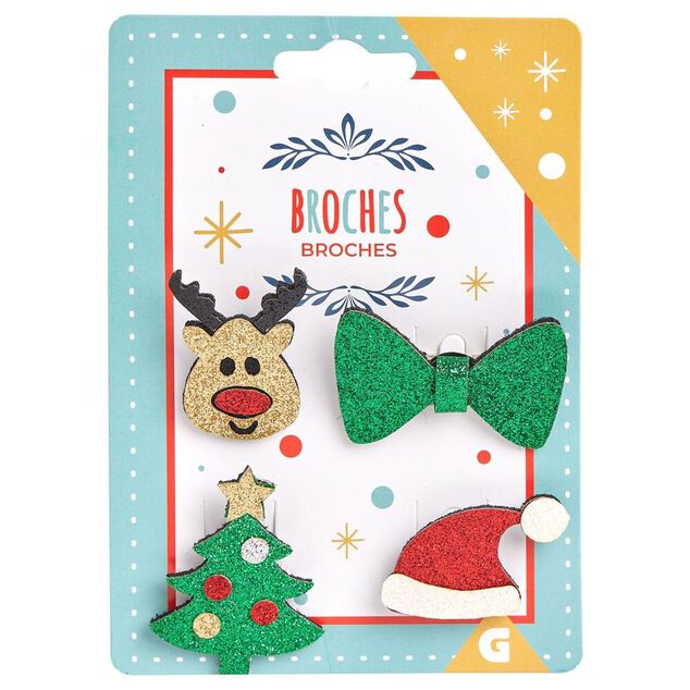 Pins Noël pailleté x4