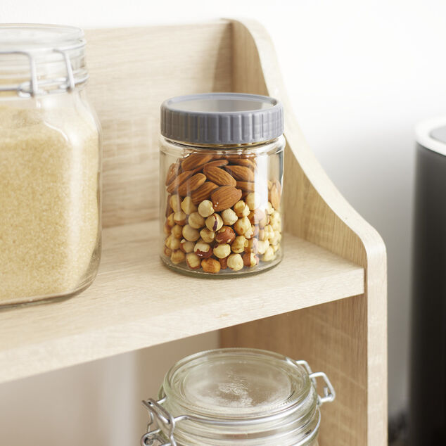 Bocal alimentaire en verre x2 couvercle plastique gris Ø8xH10,5cm