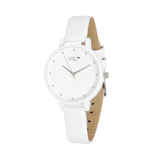 Montre &agrave; cadran rond bracelet blanc