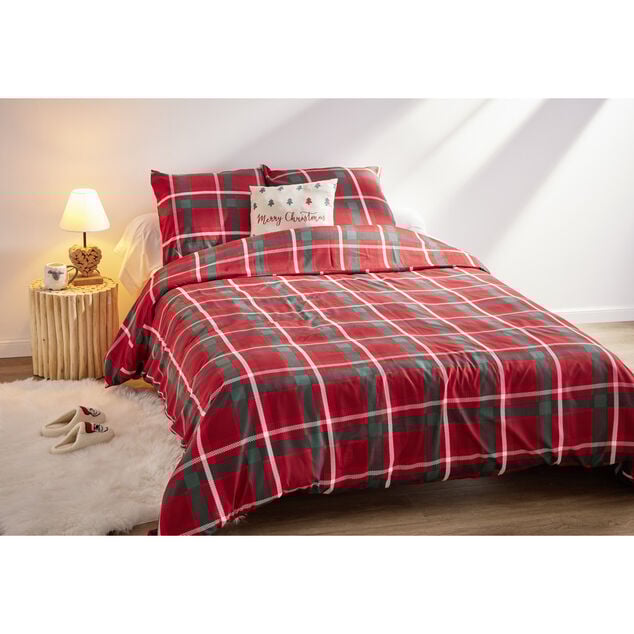 Parure de lit 2 personnes 240x220cm No&euml;l tartan rouge