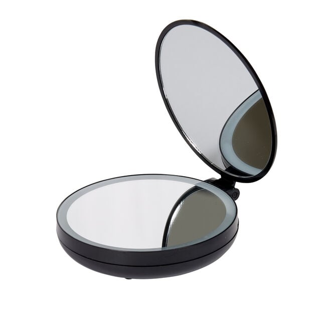 Miroir double r&eacute;tractable sur pied rond noir LED