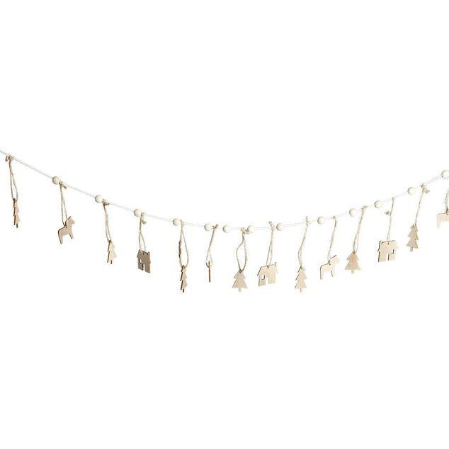Guirlande de No&euml;l en bois fantaisie blanc 1,8m