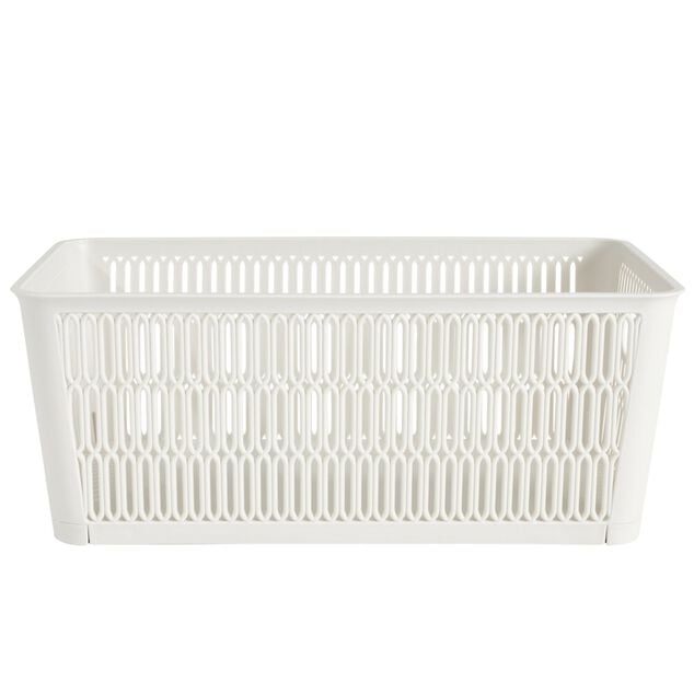 Pani&egrave;re de rangement 3,8L ajour&eacute;e empilable plastique blanc 29x16,5xH11,5cm