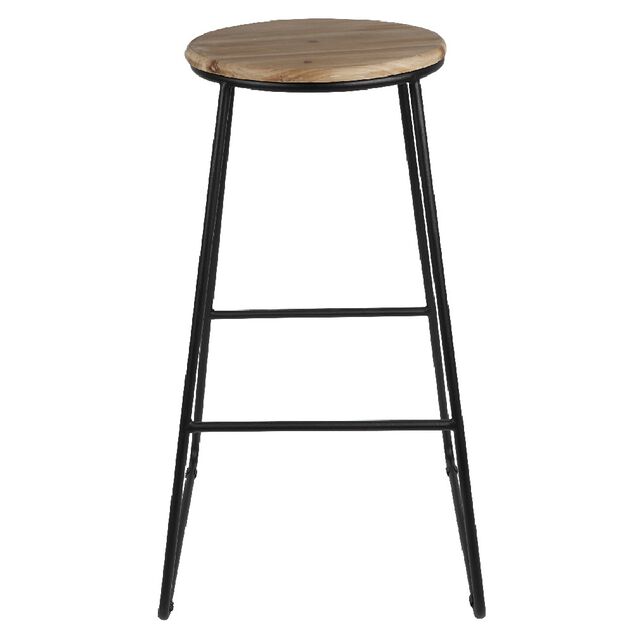 Tabouret de bar bois et m&eacute;tal noir &Oslash;40xH70,5cm
