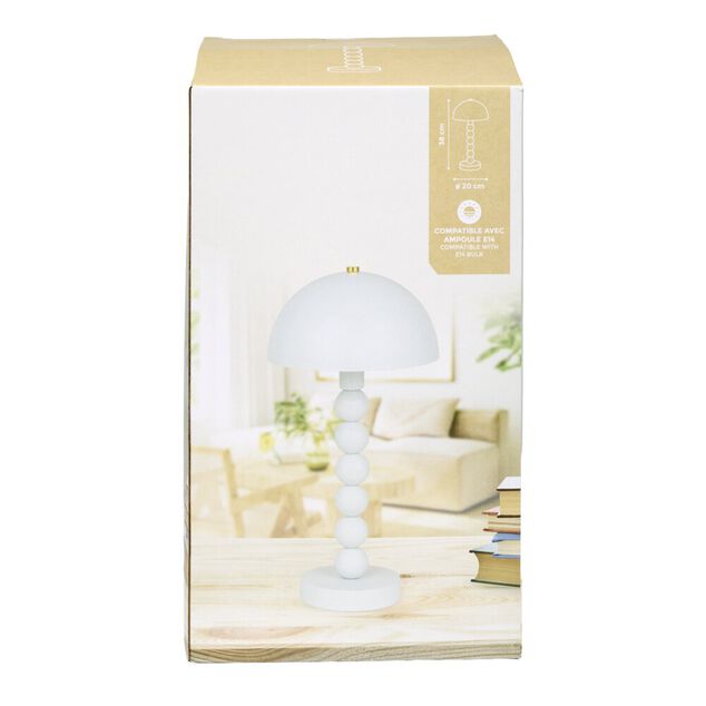 Lampe de table m&eacute;tal pied boules bois &Oslash;20xH38cm (2 mod&egrave;les blanc ou noir)