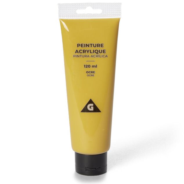 Tube peinture acrylique 120ml jaune ocre