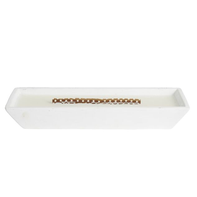 Bougie cire en céramique blanc effet flamme cheminée 30,5x10,5xH4,5cm