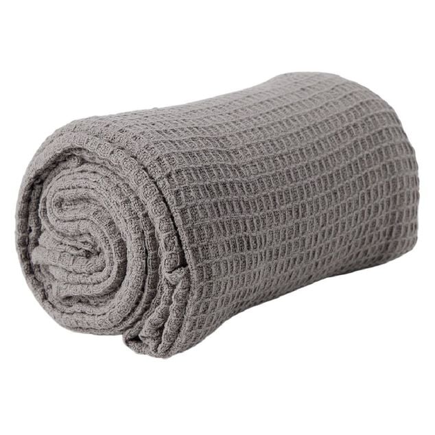 Plaid coton gaufr&eacute; 130x160cm gris