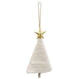 Déco sapin à suspendre tissage laine blanc étoile doré H.14 cm