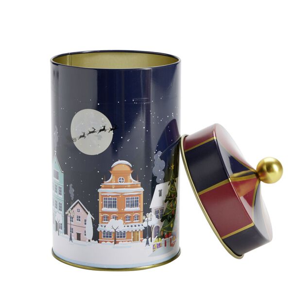 Boîte à biscuits forme carrousel étain motif Noël Ø10xH18cm (2 modèles)