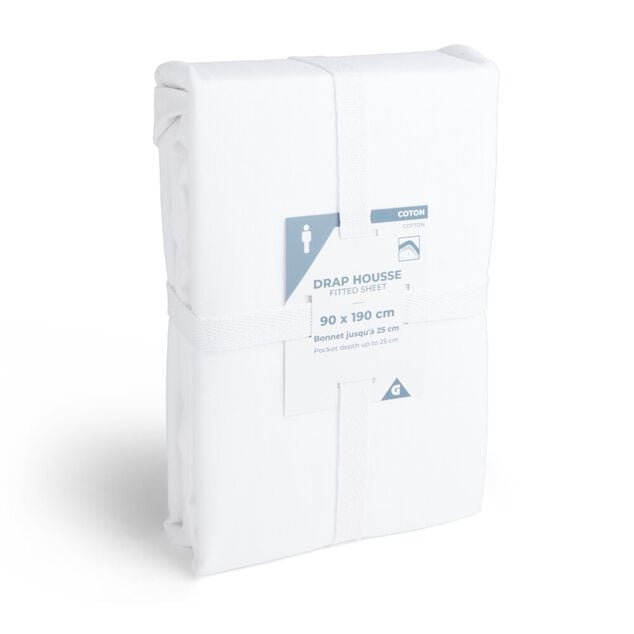 Drap housse 90x190cm 100% coton blanc