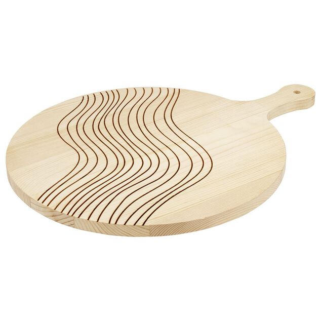 Planche &agrave; pizza ronde en bois avec poign&eacute;e - &Oslash;33xL44x&eacute;p1,5cm