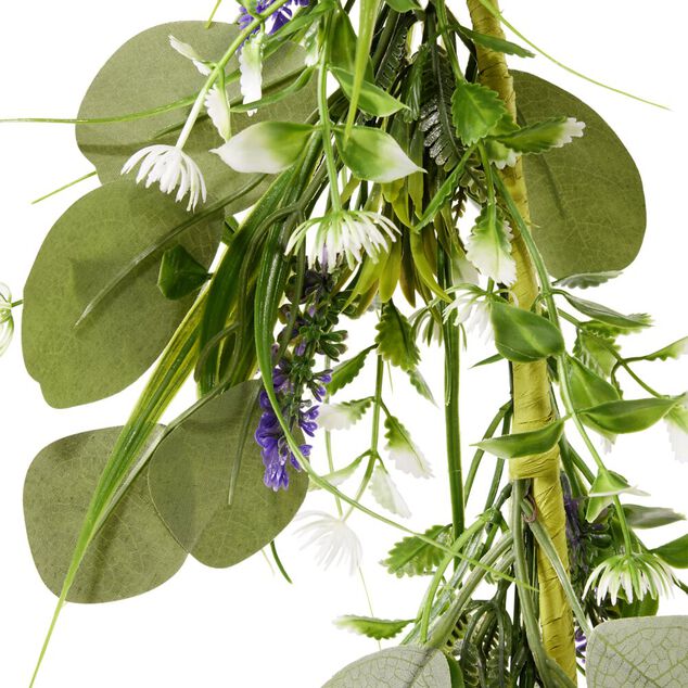 Guirlande feuillage artificiel avec fleurs blanches et lavande L180cm