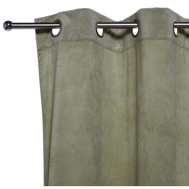 Rideau velours emboss&eacute; vert motif v&eacute;g&eacute;tal 100% polyester 140x240cm