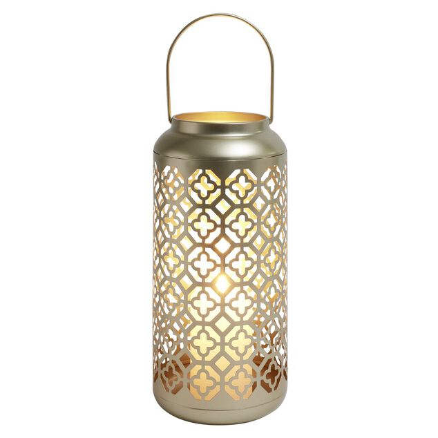 Lanterne carreaux de ciment ajourés métal doré Ø15xH34,5cm