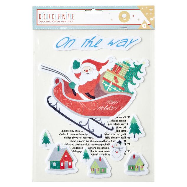 Déco fenêtre feutre adhésif On the Way traîneau et Père Noël L19xH25cm
