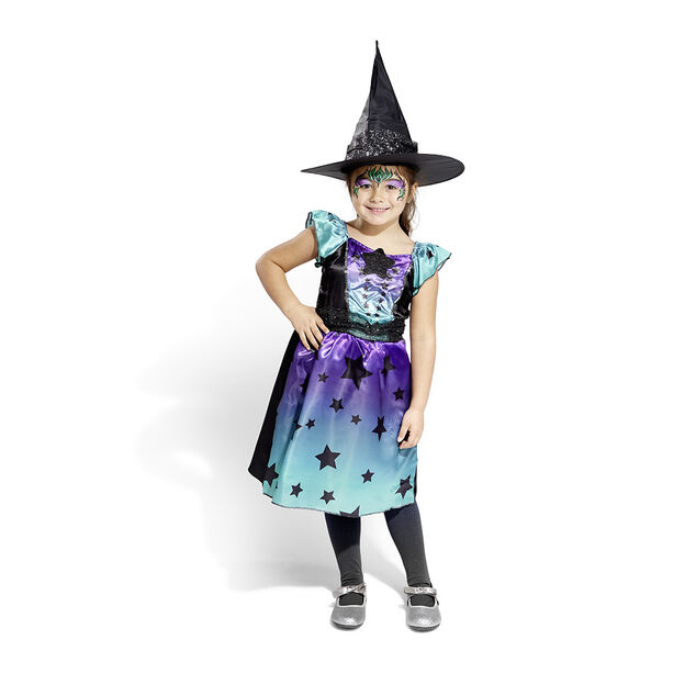 D&eacute;guisement enfant Halloween sorci&egrave;re robe noir bleu violet 11/14 ans