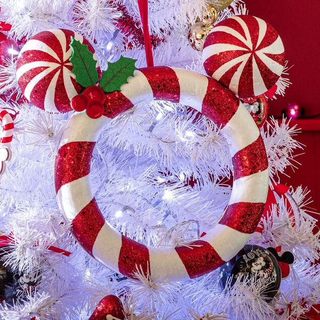 Couronne de No&euml;l Disney fa&ccedil;on Mickey rayure rouge et blanc &Oslash;22cm