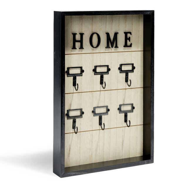 Bo&icirc;te &agrave; clefs MDF et m&eacute;tal beige et noir 30x20x3cm