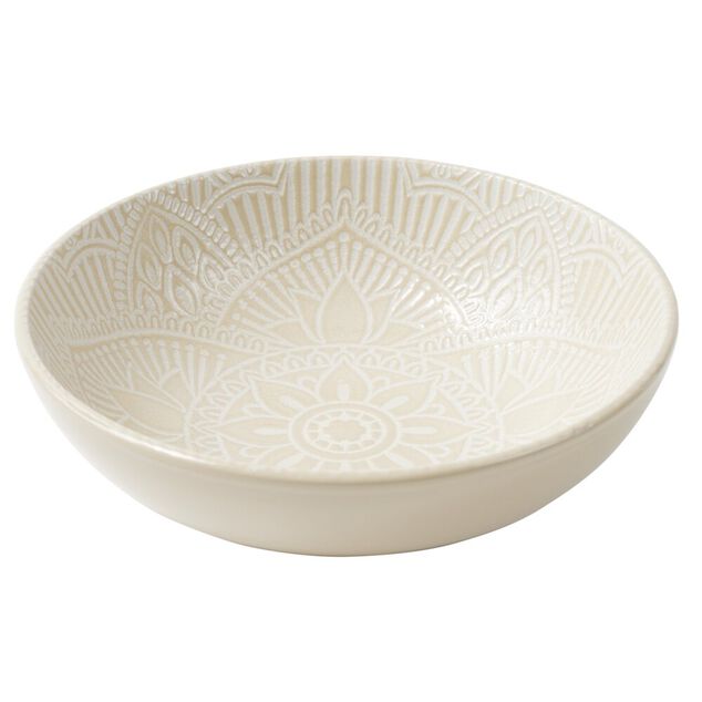 Assiette creuse ronde arabesque c&eacute;ramique beige &Oslash;18,5cm