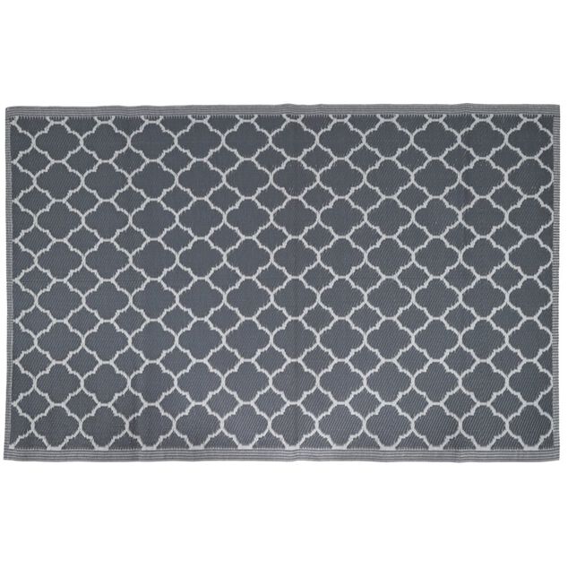 Tapis de jardin rectangulaire treillis marocain India gris et blanc 120x180cm
