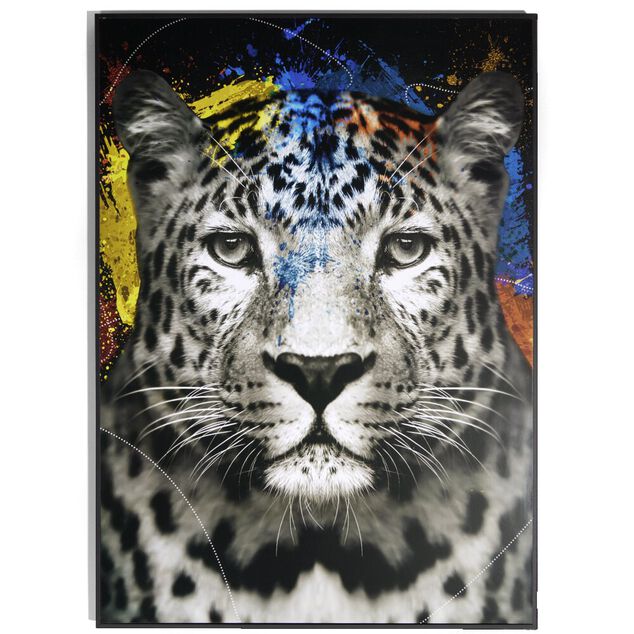 Cadre d&eacute;co en bois colorful photo gu&eacute;pard 50x70cm