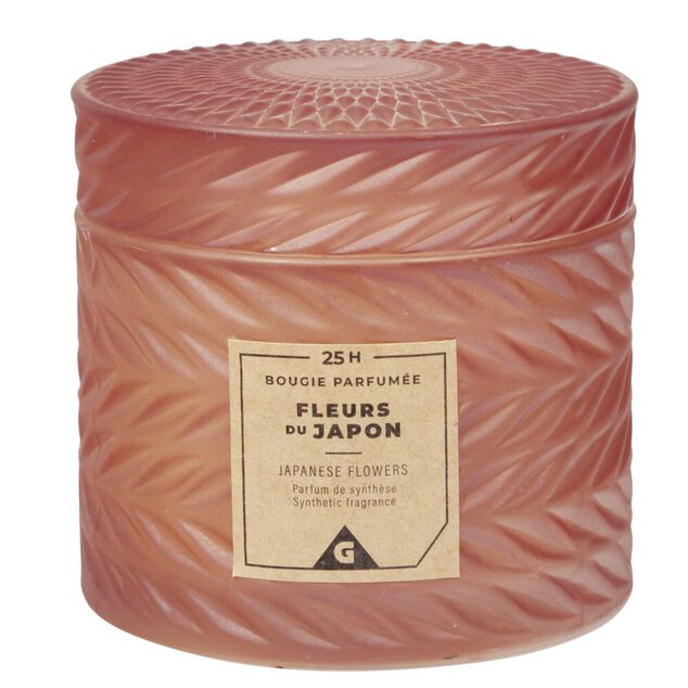 Bougie parfum&eacute;e rose design relief senteur fleurs du Japon 25H