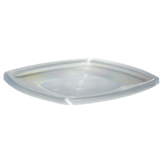 Lot de 6 assiettes carr&eacute;es plastique transparent &agrave; bord arrondi 22x22 cm