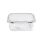 Boîte alimentaire carrée en verre couvercle plastique clips 1,1L