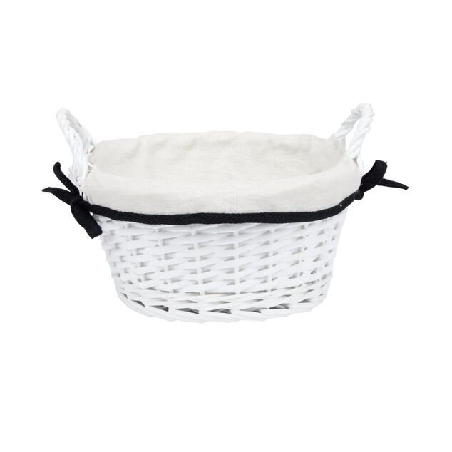 Pani&egrave;re ronde en bois tress&eacute; doublure tissu blanc noeud noir &Oslash;25xH12cm