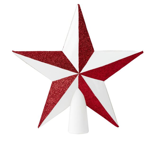 Cimier de sapin forme &eacute;toile blanc et rouge 22x2,5xH25cm