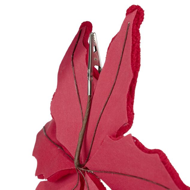 Fleur de No&euml;l velours rouge &agrave; clipser L25cm