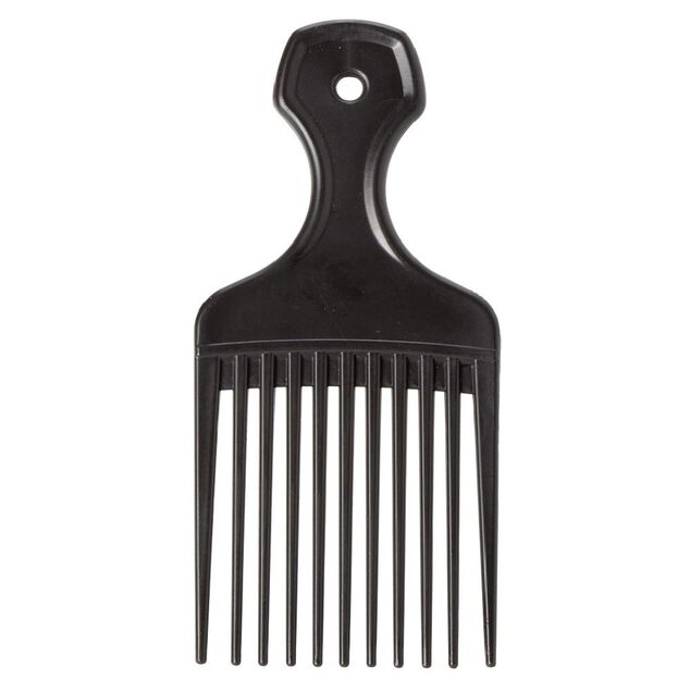 Peigne Afro plastique noir mat L16,5 cm