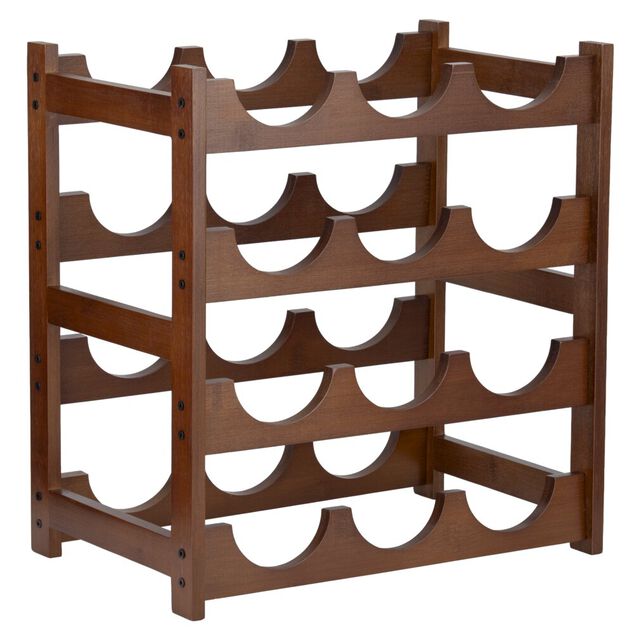 Range-bouteille 12 compartiments en bambou marron fonc&eacute; L36xP38xH23cm