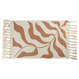 Tapis salle de bain à franges motif feuillage blanc écru et marron 45x70cm