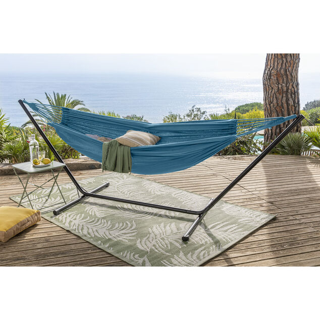 Hamac &agrave; suspendre Corfou 2 personnes polycoton bleu L200xl150cm