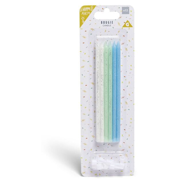 Bougie anniversaire longue bleue x12