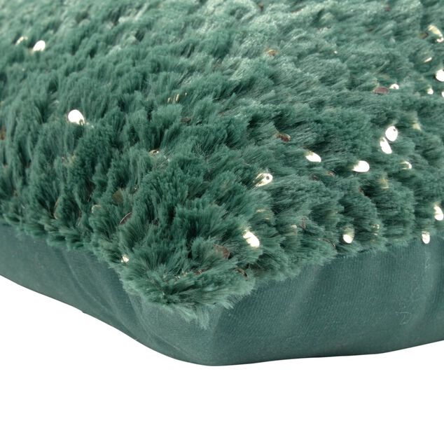 Coussin carr&eacute; tissu pilou sequins polyester L43X43XH10 cm (2 mod&egrave;les rouge ou vert)