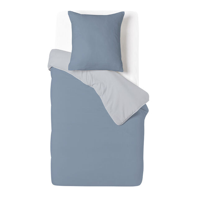 Parure de lit 1 personne 140x200cm polycoton r&eacute;versible bleu