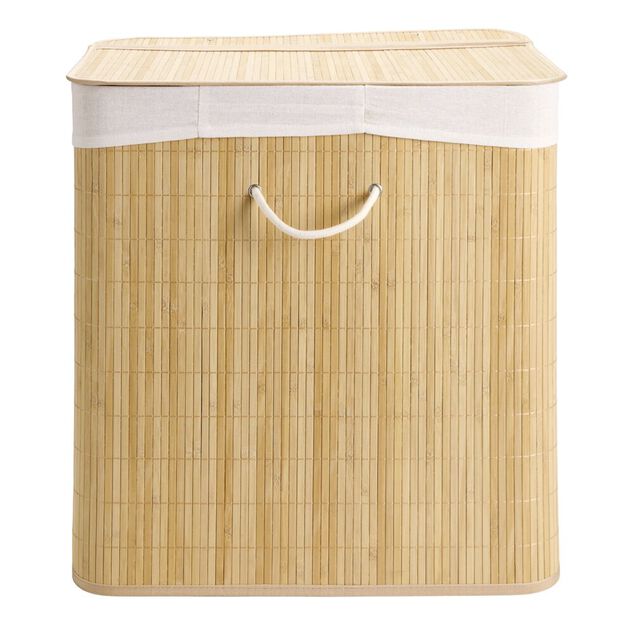 Coffre &agrave; linge 3 compartiments ext&eacute;rieur bambou doublure polyester beige 150L