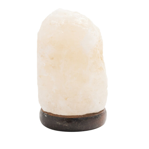 Lampe pierre de sel rose avec socle bois USB &Oslash;8xH15cm