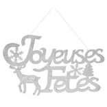 Plaque Joyeuses Fêtes Argentée L60 x H 28 cm