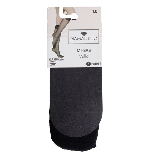 Lot de 3 paires de mi-bas noir femme polyamide et tulle voile 20D
