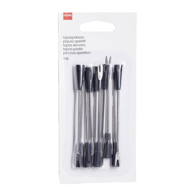 Pique &agrave; ap&eacute;ritif inox et plastique x10