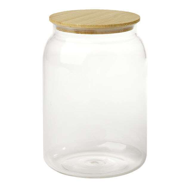 Pot de conservation en plastique et couvercle bois &Oslash;10xH15cm