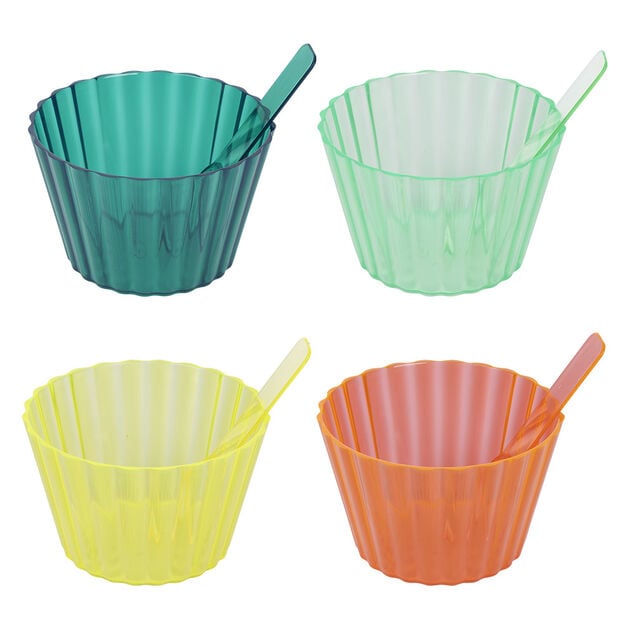 Coupelle &agrave; glace en plastique assorti x4