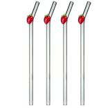 Pailles en verre transparent fantaisie fruit x4 avec goupillon (2 mod&egrave;les)