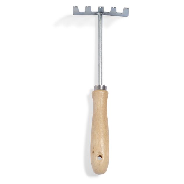 R&acirc;teau &agrave; fleurs 5 dents m&eacute;tal manche bois L26.5cm